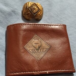 Vintage Cub Scouts Brown Leather Wallet And Scarf Holder